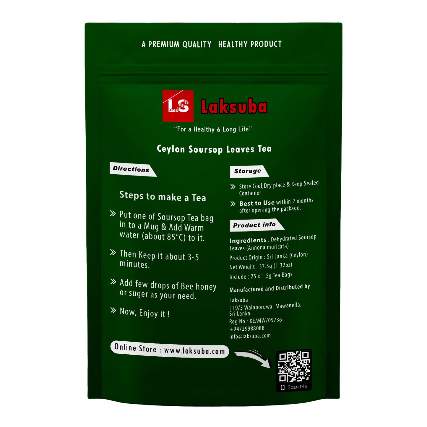 Laksuba Ceylon Soursop Leaves Tea (37.5g) 25 Tea Bags