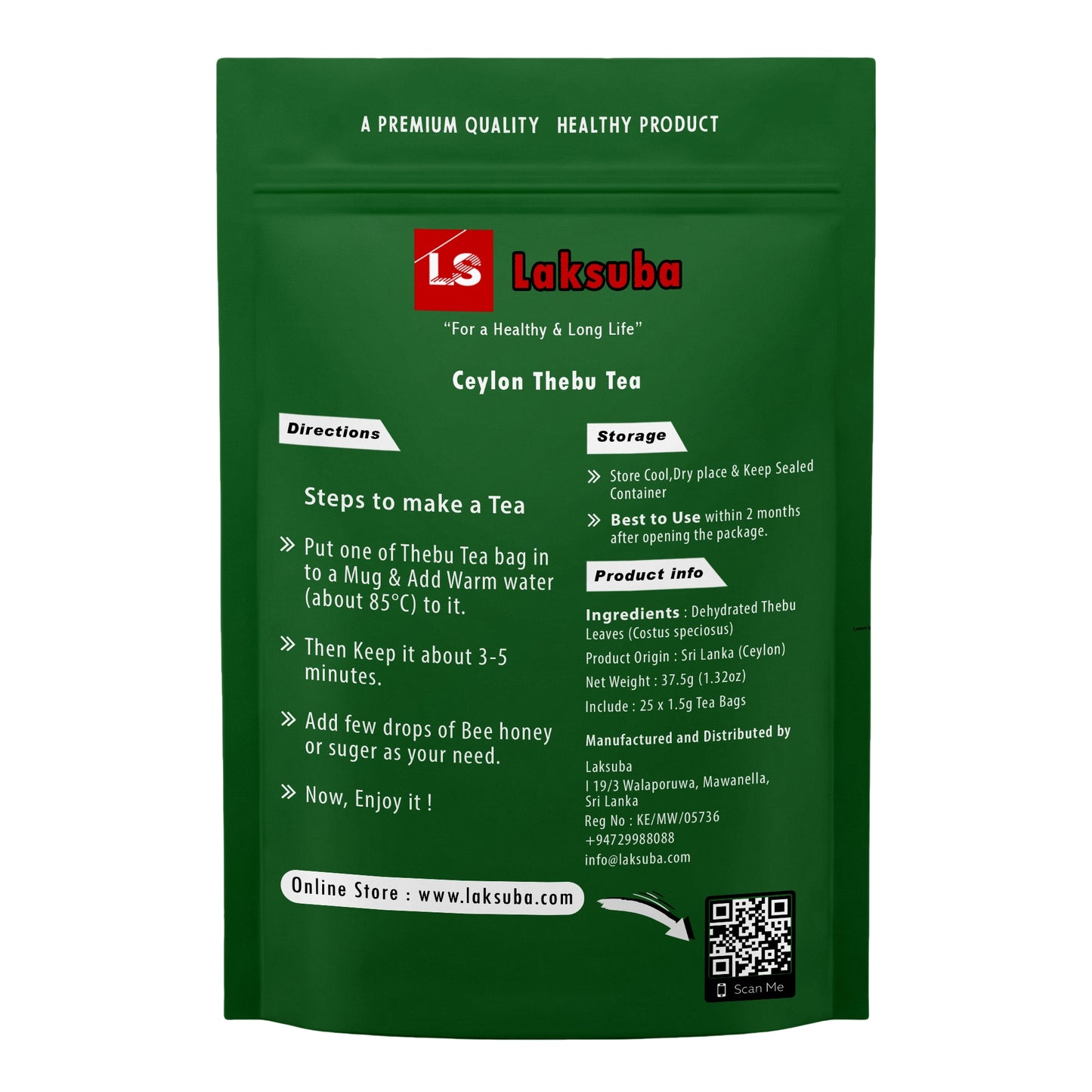 Laksuba Ceylon Thebu Tea (37.5g) 25 Tea Bags