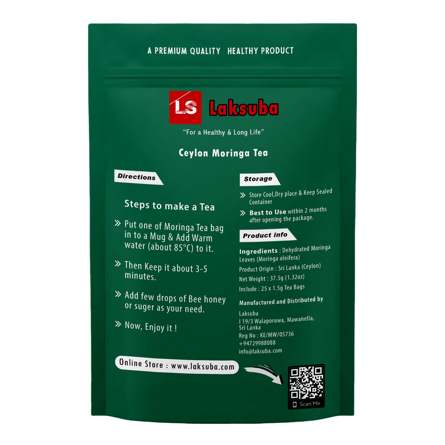 Laksuba Ceylon Moringa Tea (37.5g) 25 Tea Bags