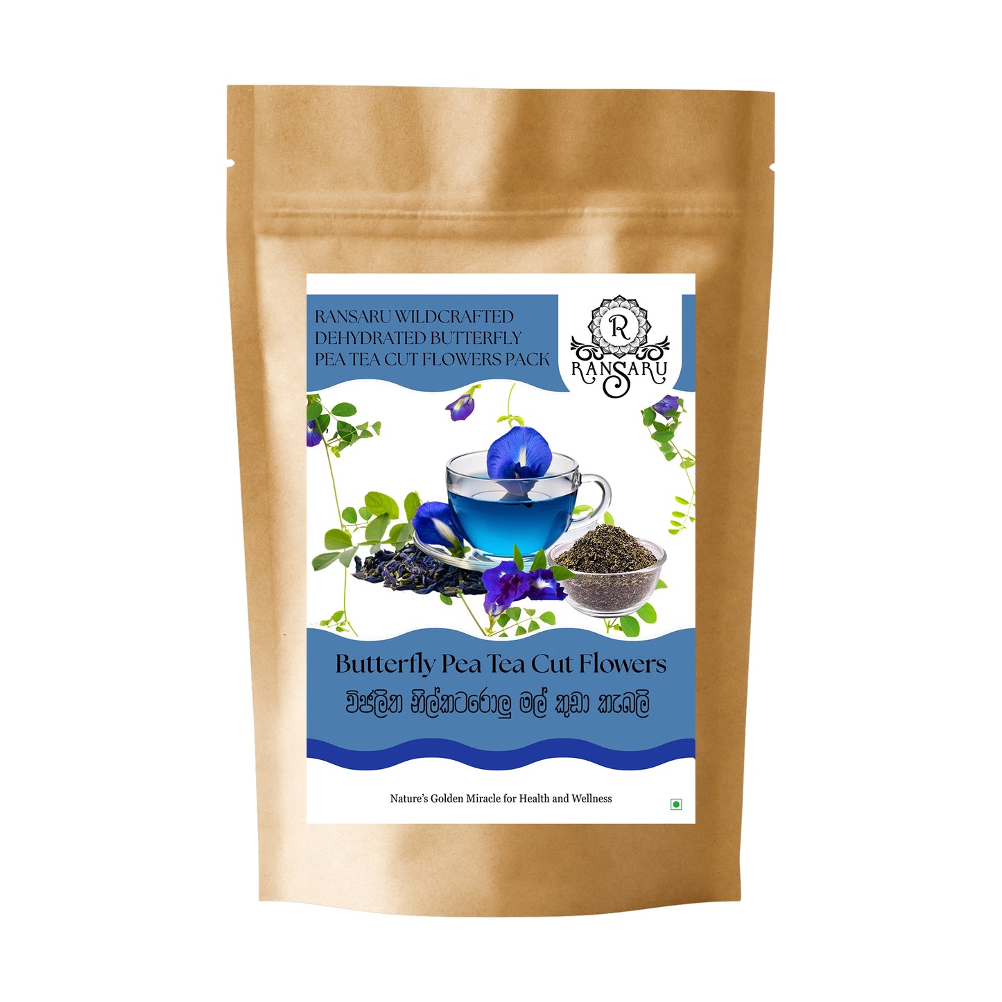 Ransaru Wildcrafted Dehydrated Butterfly Pea (Nil Katarolu) Tea Cut Flowers Pack