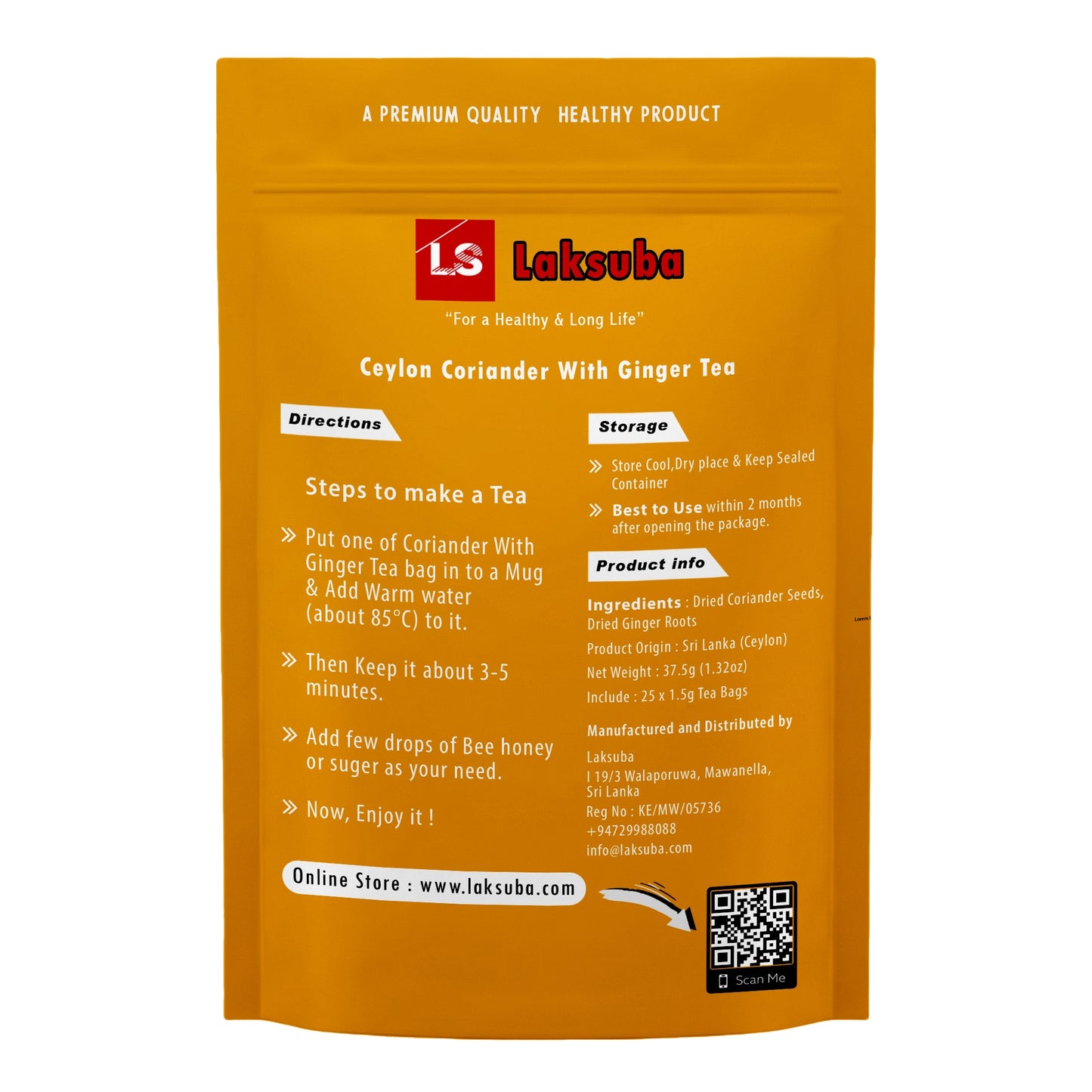 Laksuba Ceylon Coriander With Ginger Tea (37.5g) 25 Tea Bags