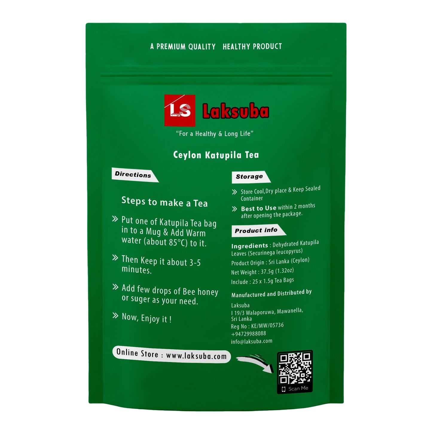 Laksuba Ceylon Katupila Tea (37.5g) 25 Tea Bags