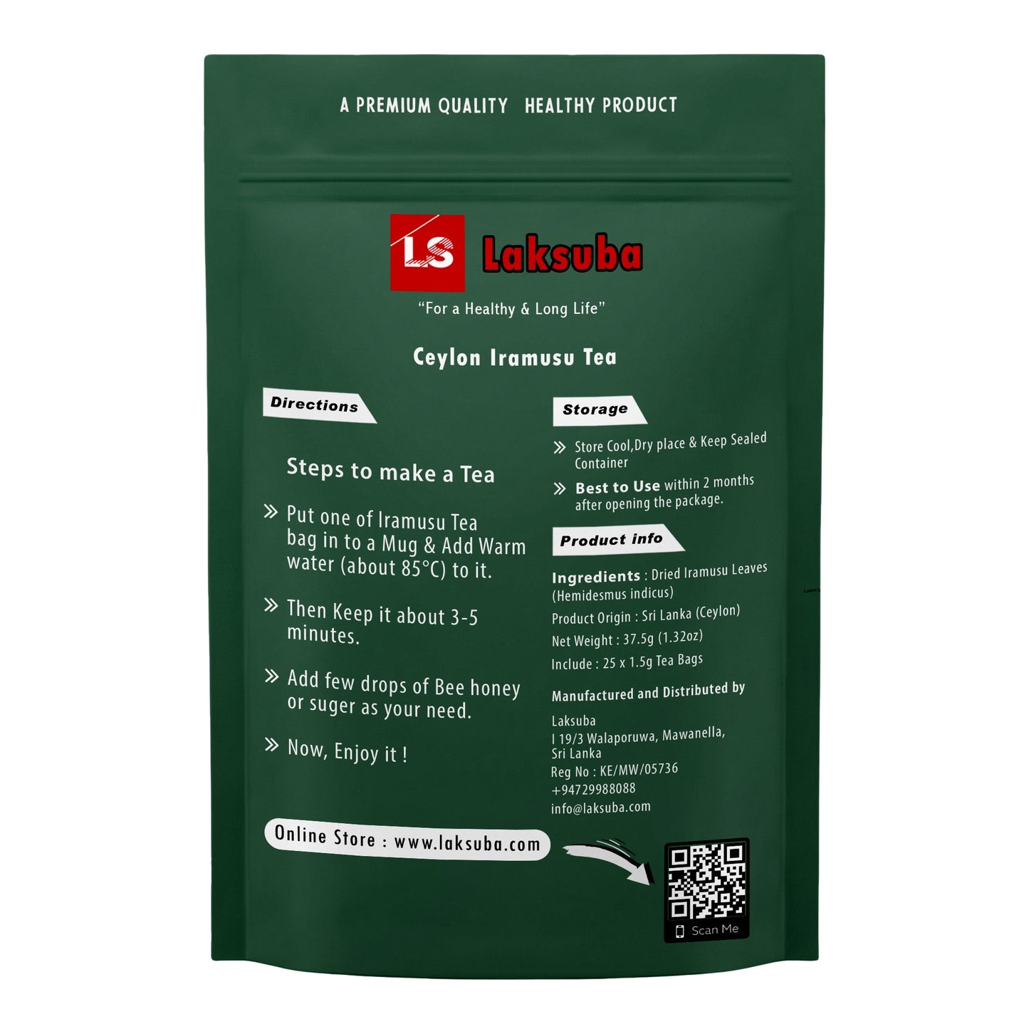 Laksuba Ceylon Iramusu Tea (37.5g) 25 Tea Bags
