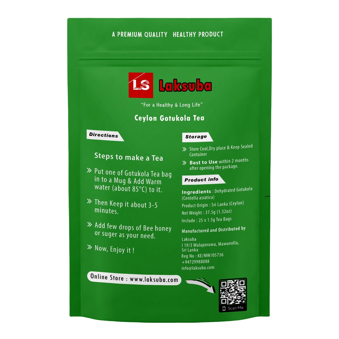 Laksuba Ceylon Gotukola Tea (37.5g) 25 Tea Bags