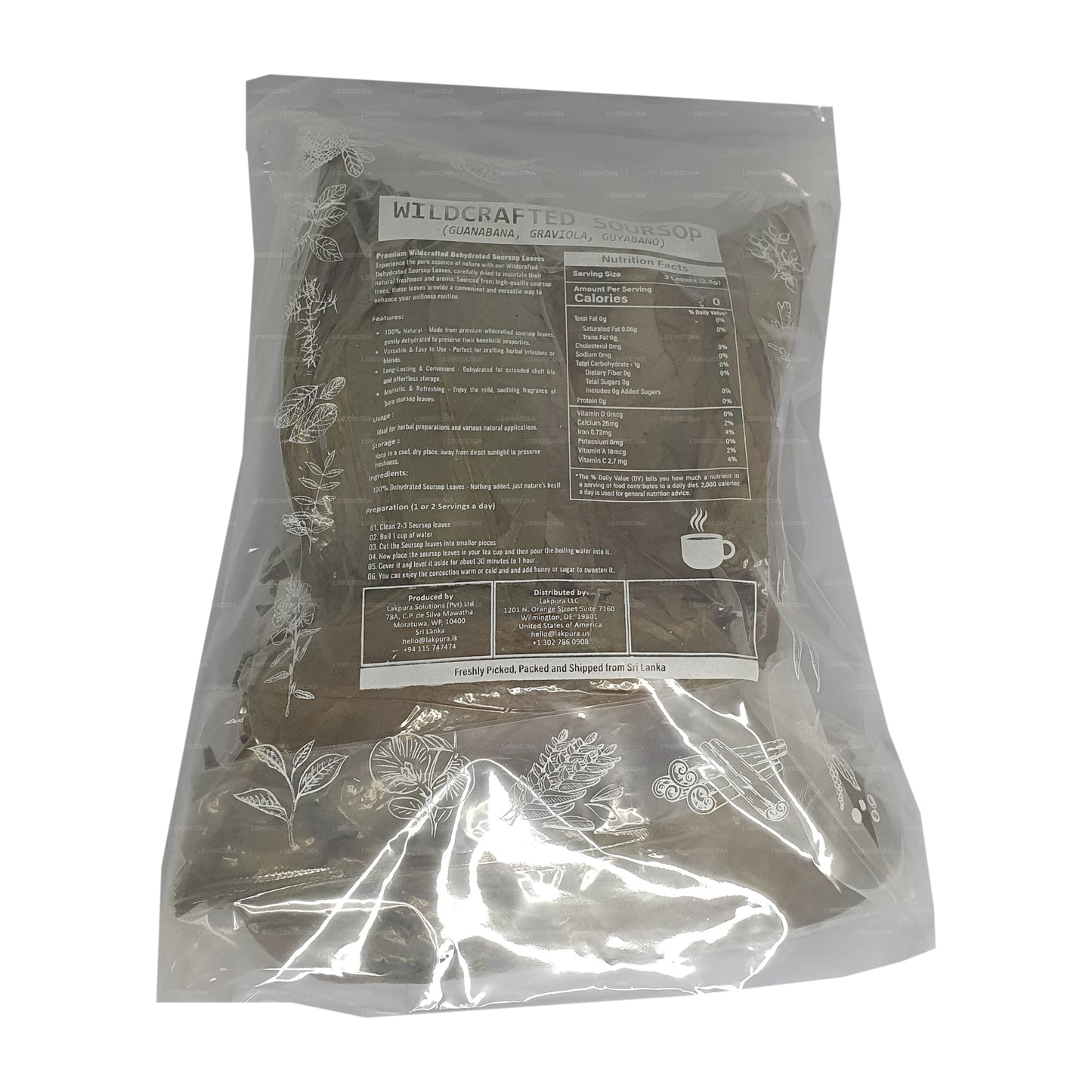 Lakpura® Wildcrafted Soursop (Guanabana, Graviola, Guyabano) Dehydrated Leaves Whole