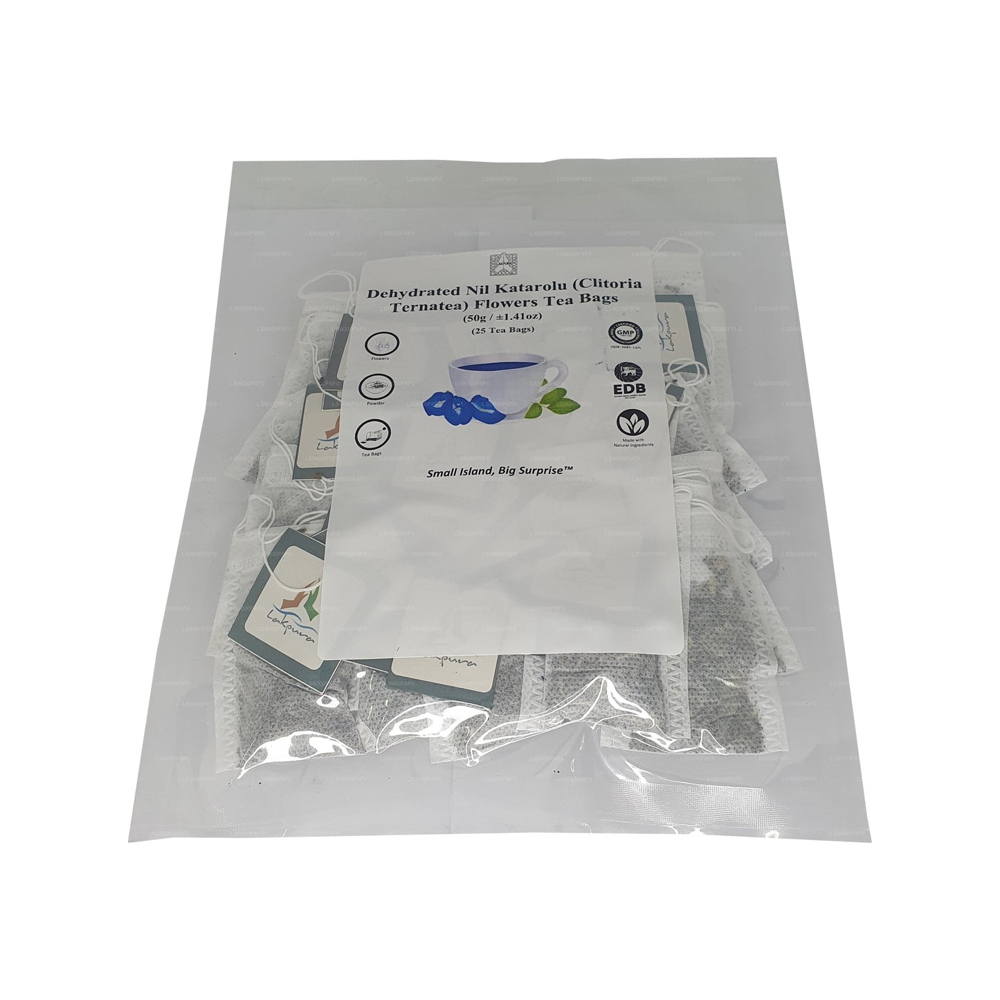 Lakpura® Dehydrated Butterfly Pea (Nil Katarolu; Clitoria Ternatea) Flower Tea Bags (25 Tea Bags)