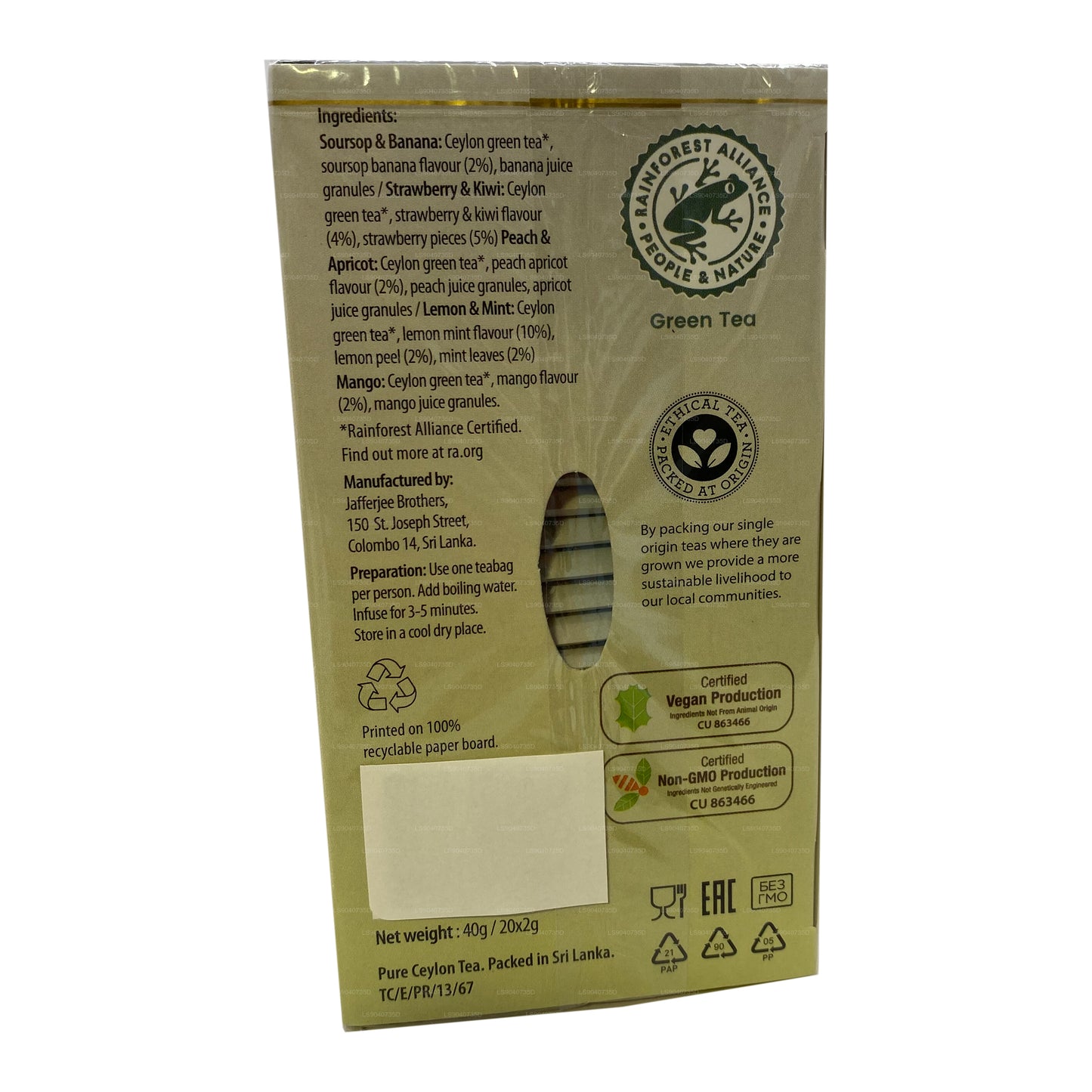 Jaf Tea Fruit Melody Green Tea (40g) Foil Envelop Tea Bags